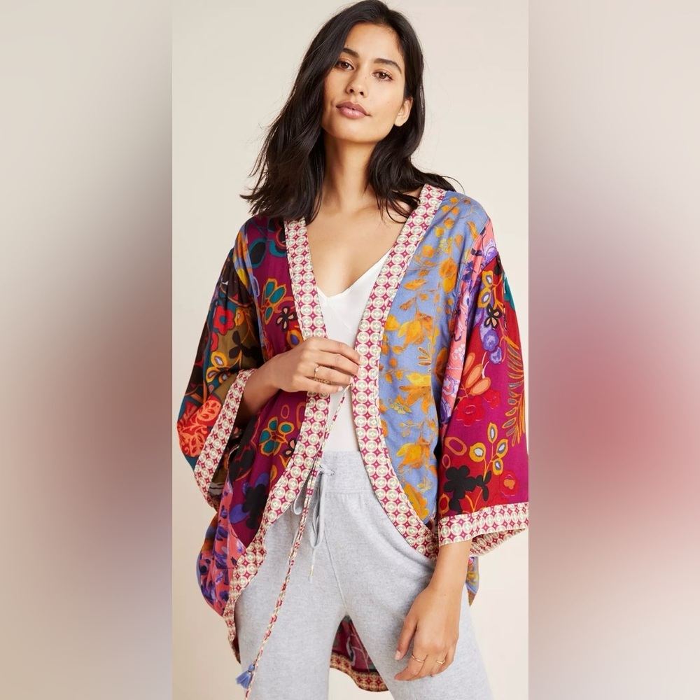 Anthropologie Multicolor Patterned Kimono Cardigan‎ bright colors